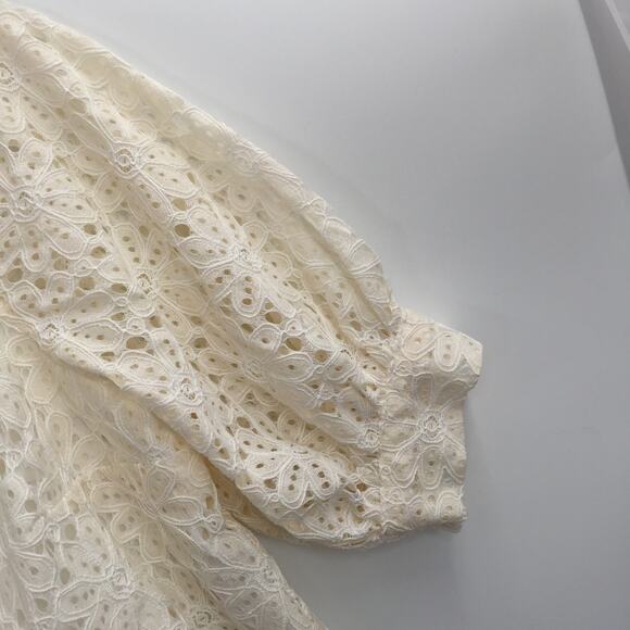 Topshop One Shoulder Lace Puff Sleeve Lined Cropped Top Side Zip Ivory Size 8 - Picture 4 of 6